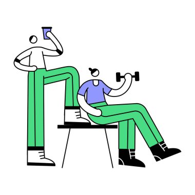 Beyaz arka plan vektör çiziminde akıllı telefon ve kahve içen adam.