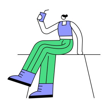 Bir fincan kahve vektörü illüstrasyon tasarımlı bir adam.