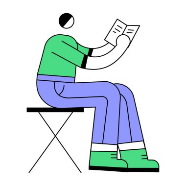 Sandalyede kitap okuyan adam.