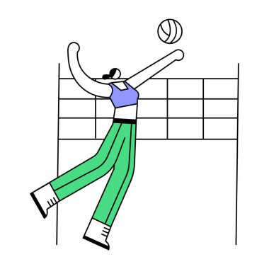 Voleybol oyuncusu, çizgi film oyuncusu. karalama çizimi tasarımı