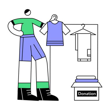 Bağış kutusu ve kıyafetlerle gönüllü oldu. hayır konsepti