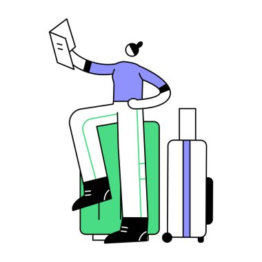 Havaalanında bavullu bir kadın.