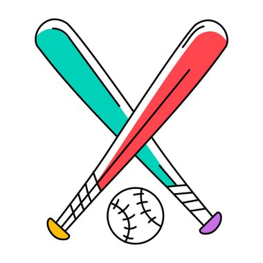 renk beyzbol topu ve kurdele ikon vektör illüstrasyonlu yarasa