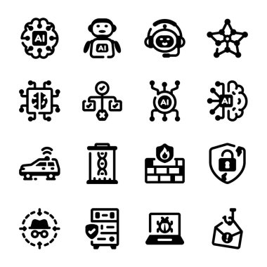 Robot Icons set, düz stil