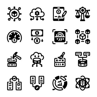 25 iş ikonu seti. Küresel iletişim, ağ, veri, veri gibi elementleri içerir. iş vektörü illüstrasyonu.
