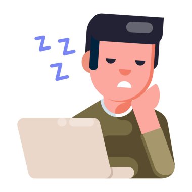 Dizüstü bilgisayarı olan genç adam uyku vektörü çizimi