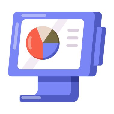 Turta grafik simgesi olan bilgisayar monitörü, düz biçimli