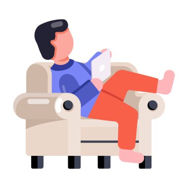 Adam kitap okuyarak sandalyede oturuyor..