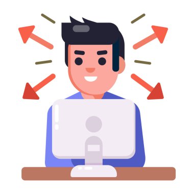 Bilgisayar vektör illüstrasyon tasarımı ile çalışan iş adamı