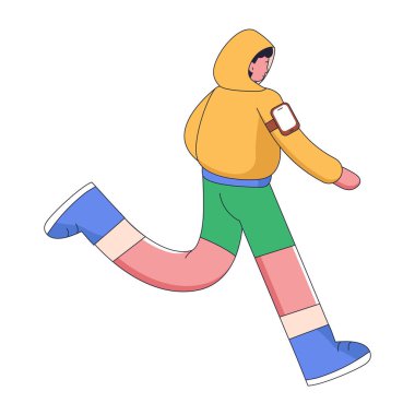 Sarı maskeli genç adam koşuyor.