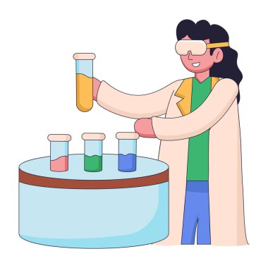 Bilim laboratuvarı test vektör illüstrasyonunu kullanan erkek bilim adamı