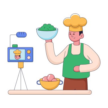 Tablo vektör çiziminde yemeği olan şef