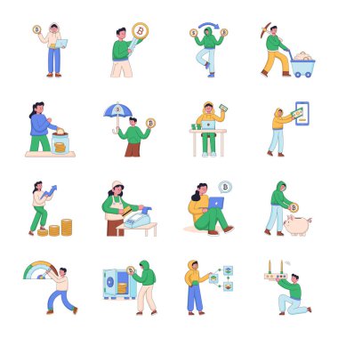 Farklı aktivitelerde bulunan farklı kişiler, izole edilmiş vektör illüstrasyonu