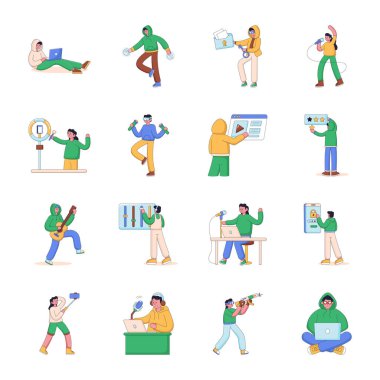 Farklı meslekleri olan insanlar vektör çizimlerini ayarlar