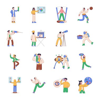 farklı mesleklerden insanlar çizgi film karakteri