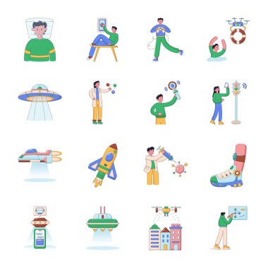 farklı meslek ikonlarına sahip insanlar