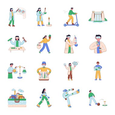 Farklı temizlik araçları seti, vektör illüstrasyonu. düz biçim