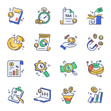 Muhasebe ve Raporlar Düz Biçim Simgeleri Koleksiyonu