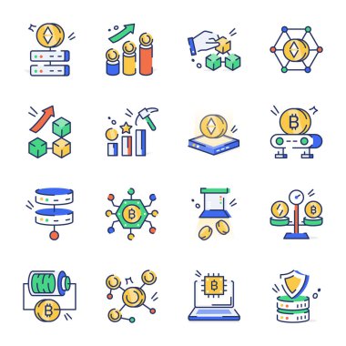 Kripto Para Birimi Düz Biçim Simgeleri Koleksiyonu