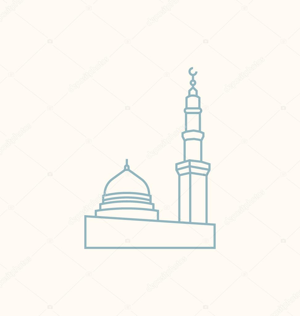 The Prophet's Mosque In Madina colored vector Illustration