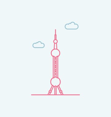 Oriental Pearl Tower vektör çizim renkli