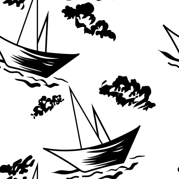 Barca a vela disegnato a mano schizzo modello senza cuciture — Vettoriale Stock