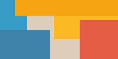 Üst üste binen mavi turuncu ve bej mercan renklerinde dikdörtgenler içeren düz bir tasarım.