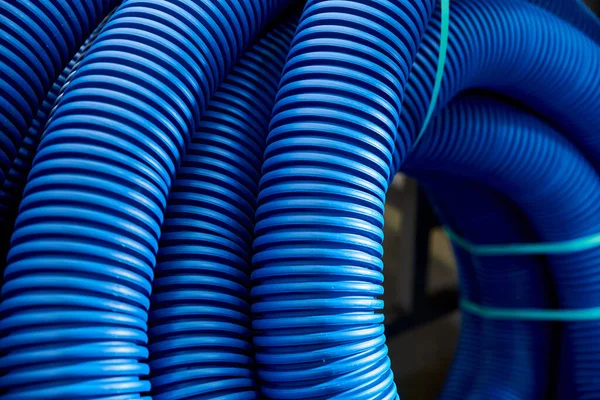 Skeins Blue Corrugated Pipe Close — Stock Photo, Image