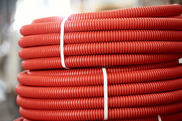 Large Roll Plastic Corrugated Pipe Insulating Electrical Wires — Stock Photo, Image