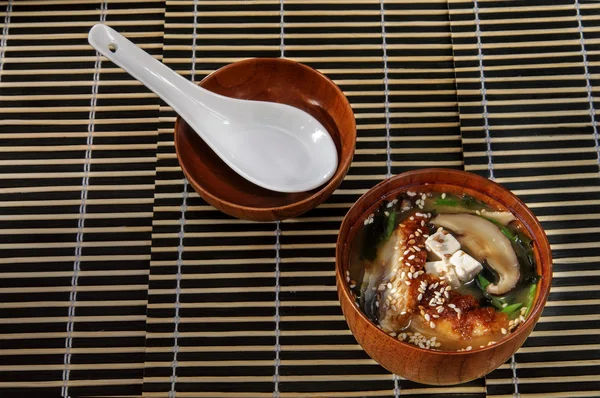 Sushi menu sushi with fish soup, cheese and mushrooms in a small platter — Stock Image Sushi menu sushi with fish soup, cheese and mushrooms in a small platter Royalty Free Stock Images