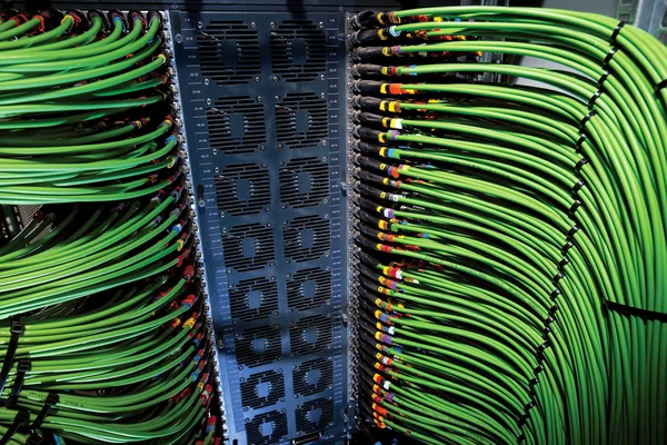 El servidor con el cable de alimentación verde conectado —  Fotos de Stock