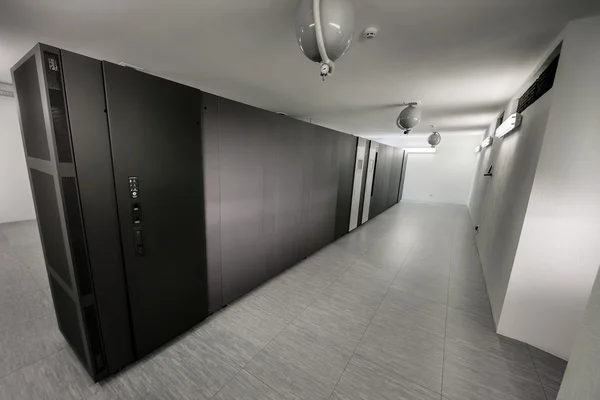 Server room. Are black cabinets for servers. — Stock Photo, Image