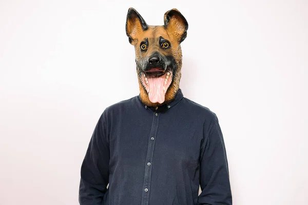 Kostümierte Person Mit Hundemaske Auf Weißem Hintergrund — Stockfoto