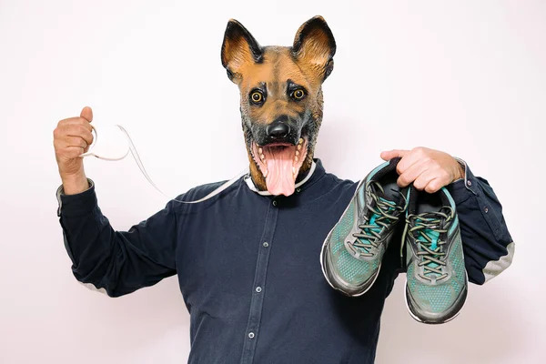 Personne Avec Masque Pour Chien Laisse Marche Montre Chaussures Course — Photo