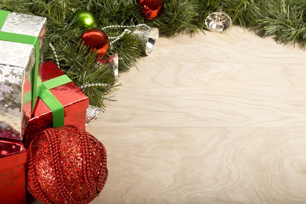 Christmas decoration in wood Background — Stock Photo, Image