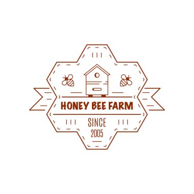Beyaz arka planda izole edilmiş organik ve ekolojik bal etiketi. Ana logo ya da rozet tasarım şablonu. Bal üretim şirketi, bal paketi..
