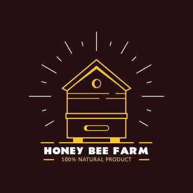 Organik ve ekolojik bal etiketi siyah arka planda izole edilmiş. Ana logo ya da rozet tasarım şablonu. Bal üretim şirketi, bal paketi..