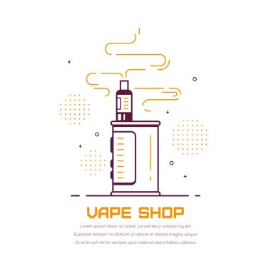 Vaping kutusu cihaz kiti ve mod. Vestiyer rozeti tasarımı beyaz arka planda izole edilmiş. Elektronik sigaranın düz stil tasviri. Tüttürme kavramı.