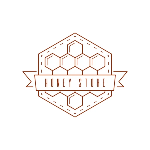 Organic Eco Honey Label Isolated White Background Outline Logo Badge — Stock Vector