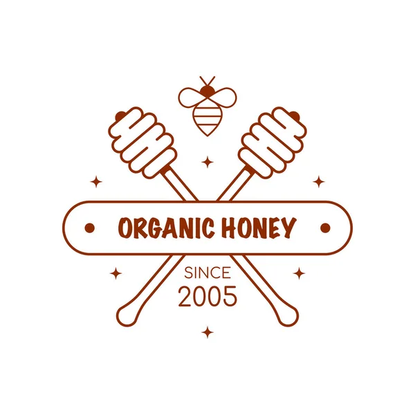 Organic Eco Honey Label Isolated White Background Outline Logo Badge — Stock Vector