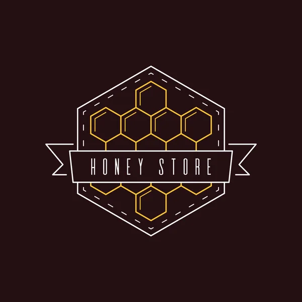 Organic Eco Honey Label Isolated Black Background Outline Logo Badge — Stock Vector