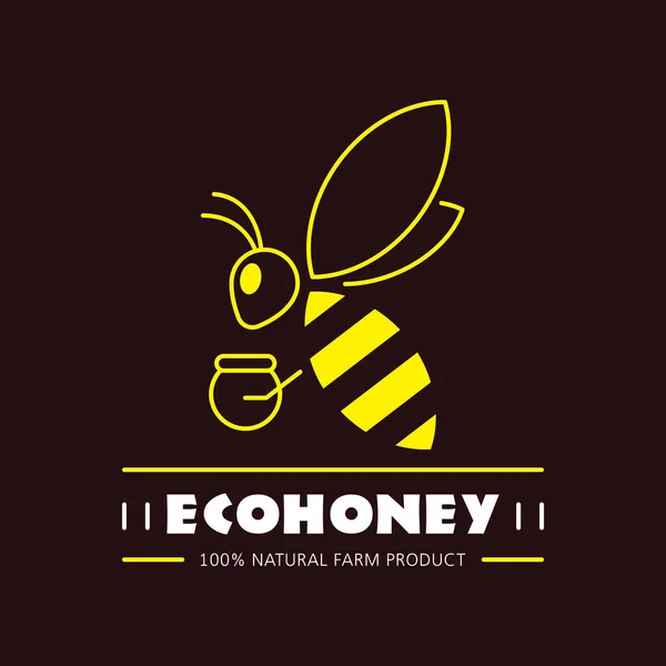 Organic Eco Honey Label Isolated Black Background Outline Logo Badge — Stock Vector