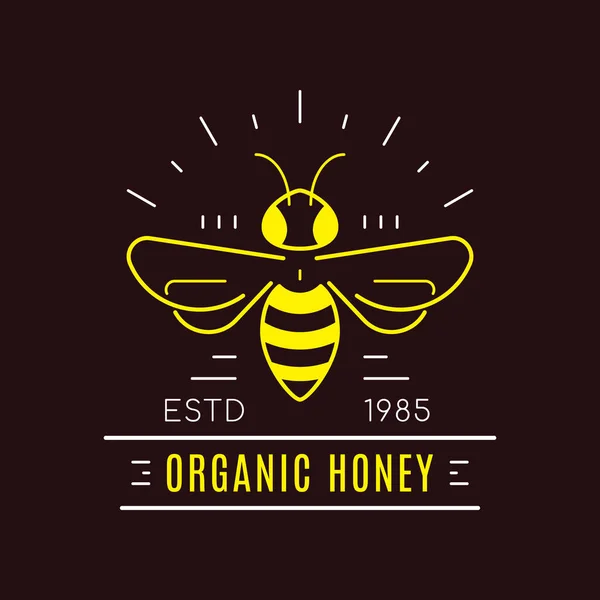 Organic Eco Honey Label Isolated Black Background Outline Logo Badge — Stock Vector