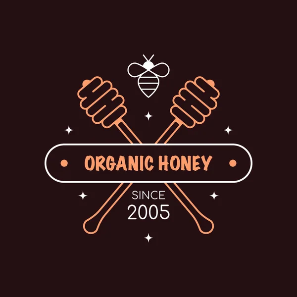 黒の背景に隔離された有機およびエコハニーラベル 概要ロゴやバッジデザインテンプレート 蜂蜜製造会社 蜂蜜パッケージ — ストックベクタ