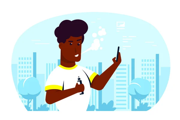 Concepto Actividad Aspiración Afro Americano Hombre Personaje Disfrutando Vape Fumar — Vector de stock