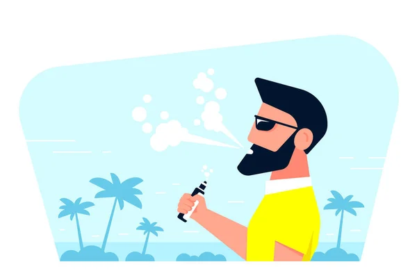 Concepto Actividad Aspiración Caucásico Hombre Carácter Disfrutando Vape Fumar Aire — Vector de stock