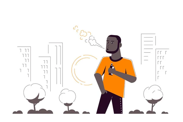 Concepto Actividad Aspiración Afro Americano Hombre Personaje Disfrutando Vape Fumar — Vector de stock