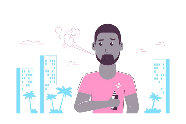 Concepto Actividad Aspiración Afro Americano Hombre Personaje Disfrutando Vape Fumar — Vector de stock