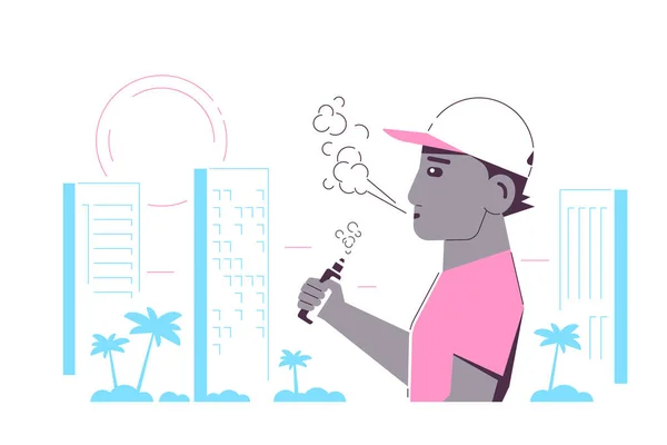 Concepto Actividad Aspiración Afro Americano Hombre Personaje Disfrutando Vape Fumar — Vector de stock