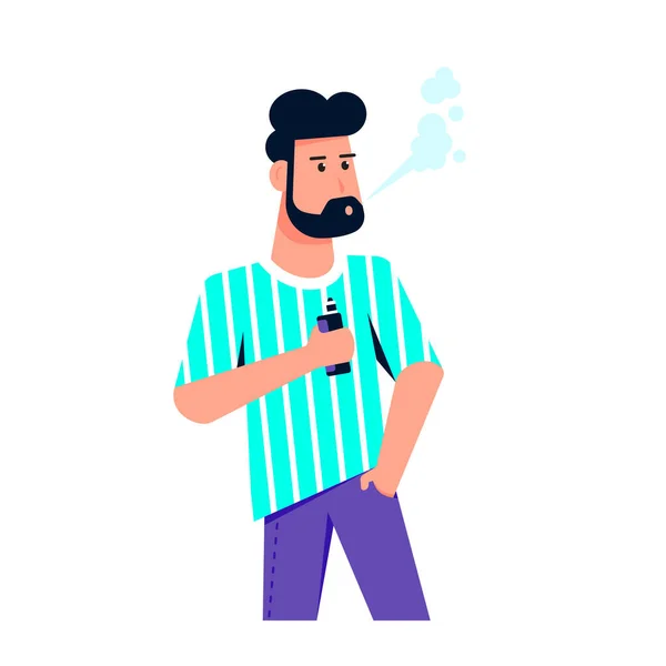 Concepto Actividad Aspiración Caucásico Hombre Carácter Disfrutando Vape Fumar Aislado — Vector de stock